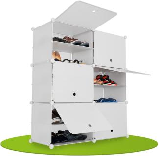 Juskys Schuhschrank mit 6 Würfel & Türen - Kunststoff Schrank für bis 24 Paar Schuhe - Regal geschlossen - Steckregal Schuhregal - Würfelregal Weiß