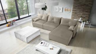 Ecksofa mit Schlaffunktion HUNTER in Stoff Royal Graubeige Ottomane Rechts