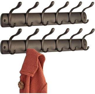 mDesign Hakenleiste 2er Set Wandgarderobe 6 Haken Stahl Bronzefarben