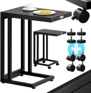 Casaria® Beistelltisch C-Form mit Rollen, Stahl Schwarz, 50 x 40 x 66 cm