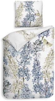 Heckett & Lane Mako-Satin Bettwäsche 155x220 Jes multi Rispen Flieder weiß blau