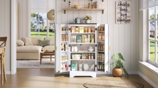 Kommode 120x60,5x40 cm mit LED-Sensorlicht, gerillten Türen und verstellbaren Böden, weiß (MDF)