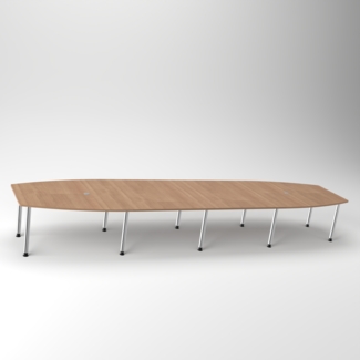 Rheinland Möbel Konferenztisch KONTI 520x130 cm – ovaler Besprechungstisch in Weiß mit verchromten Rundrohrfüßen & 2 Kabelauslässen, erweiterbarer Meetingtisch für 16–18 Personen, moderner XXL-Tisch fürs Büro