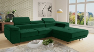 Ecksofa Divo mit Schlaffunktion, Bettkasten und einstellbare Kopfstützen (Grün (Kronos 19), Ecksofa Rechts)