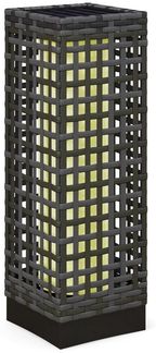 Outsunny LED Solarleuchte Rattan Solarlampe, Wasserdichte Wegleuchte mit Lichtsensor, Solarbetrieben, Lichtsensor, Wasserdicht, LED, Weiß, Stahl, Grau, 15,5 x 15,5 x 46 cm