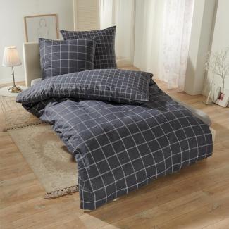 TRAUMSCHLAF Bettwäsche Karo anthrazit, Flanell, 3 teilig, hochwertige Flanell Qualität