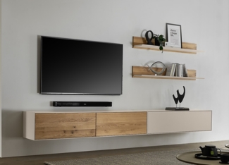 Wohnwand IV 320cm 'Locarno' Wildeiche massiv & MDF creme