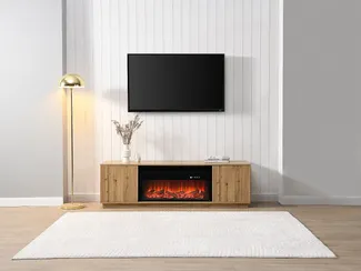 Vente-unique - YEVINA TV unit Holz, PlatteGlasHolz, Platte SchwarzBeige - B 40 cm x H 48 cm x L 163 cm