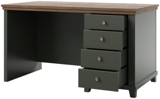 Lomadox Schreibtisch EPSOM-83, 140 cm breite, in grün mit Eiche, 4 Schubladen, Landhaus Stil