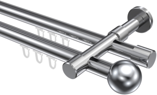 Innenlauf-Gardinenstangen-Set Prestige Luino 100 cm, 2-läufig, 20 mm Ø Chrom