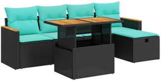 vidaXL 6-tlg. Garten-Sofagarnitur mit Kissen Schwarz Poly Rattan 3328107