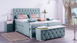 Meisterbetten Boxspringbett Jana 120x220 in VS-Hellblau, Matratzenbezug Nano, Ergoflex-Topper