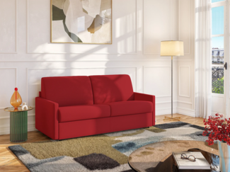 Vente-unique - Schlafsofa 3-Sitzer - Liegefläche mit Lattenrost mit breiten Latten: 140 cm - Matratze: 14 cm - Stoff - Rot - CALIFE