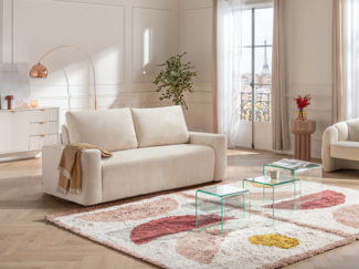 Vente-unique - 3-Sitzer Schlafsofa – Strukturstoff – Beige – Liegefläche 140 cm – Matratze 13 cm – DAVISO