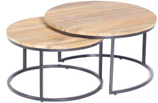 Sonnenpartner 2er-Set Lounge-Beistelltische Cambridge Ø 65 und 76 cm Metall anthrazit Teakholz Old T