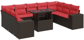 vidaXL 10-tlg. Garten-Sofagarnitur mit Kissen Braun Poly Rattan Akazie 3326865