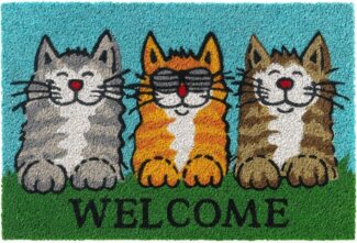 matches21 HOME & HOBBY Fußmatte Kokosmatte Katzen Welcome Spruch als aussen Sauberlaufmatte, rechteckig, Höhe: 15 mm, Rutschfeste Kokos-Türmatte als Outdoor Schmutzfangmatte 40x60 cm