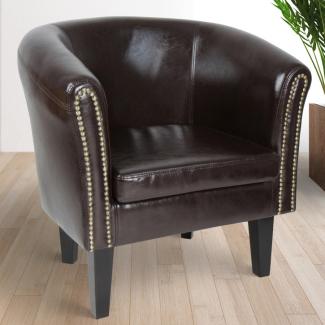 MIADOMODO® Chesterfield Sessel inkl. Hocker, Holz/Kunstleder braun