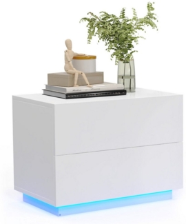 Mondeer Nachttisch LED Nachtkommode, Glänzend-Nachttisch mit USB-LED-Lampe, 60x39x45cm
