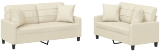 vidaXL 2-tlg. Sofagarnitur mit Kissen Creme Kunstleder 3201369