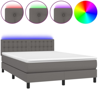 vidaXL Boxspringbett mit Matratze & LED Grau 140x200 cm Kunstleder 3134229