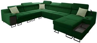 Ecksofa Nadadu VIII mit Schlaffunktion, Bettkasten, einstellbaren Kopfstützen, Lampe mit USB-Anschluss, Barfach (Uttario Velvet 2951 + Uttario Velvet 2954, Seite: Rechts)