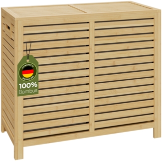 Bellamio 'Newa' Wäschesammler, 120 Liter (2x 60 Liter), Bambus, herausnehmbare Wäschesäcke aus Oxford-Gewebe, anthrazit, Wäschekorb mit Deckel