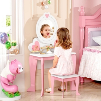 TLGREEN Schminktisch, 2-in-1 Kinderschminktisch mit Spiegel (Puppenschminktisch & Schreibtisch Mädchen, 50x33x91cm, Spielzeug für Mädchenab 3 Jahre), Kinder Makeup Tisch Rosa mit Stuhl
