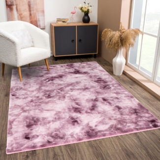 Teppich Wohnzimmer Hochflor - Lila Weiß - 80x150cm - Kuschelig Super Soft Weich Touch - Schlafzimmer Läufer Dekoration - Deko Teppiche