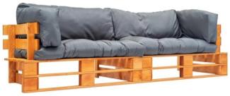 2-tlg. Garten-Palettensofa mit Grauen Kissen Kiefernholz