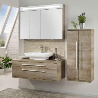 Fackelmann STANFORD Badmöbel Set 2-teilig,110 cm breit, Braun, Keramikbecken 60 cm