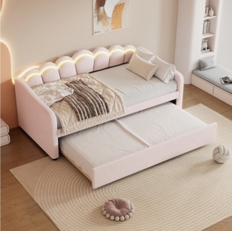 HAUSS SPOLE Schlafsofa mit ausziehbarem Bett, Umgebungslicht, Samt Rosa mit Matratze(90x200)