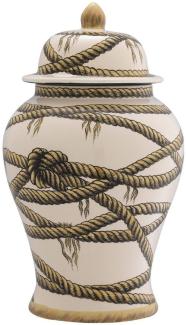 Casa Padrino Luxus Porzellan Vase Beige Ø 23 x H. 43 cm - Runde Blumenvase mit Deckel - Deko Accessoires