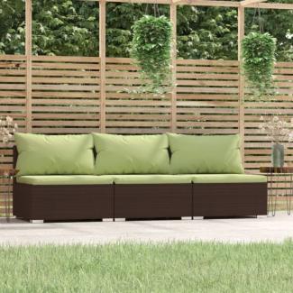 vidaXL 3-Sitzer-Sofa mit Kissen Braun Poly Rattan 317561