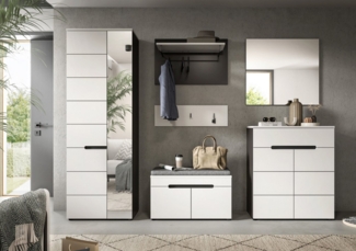 INOSIGN Garderoben-Set REHAT, TOPSELLER!, 6-teilig, Breite 255 cm, individuell erweiterbar, (Set, 6-St, Schrank, Sitzbank, Sitzkissen, Paneel, Hakenleiste, Spiegel, Kommode), Garderobenkombination, Kombination, Set, Flurgarderobe, Diele