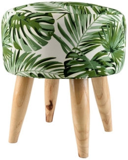 wohnfreuden Hocker Monstera Hocker Liva aus Teakholz und Stoff Bezug grün weiß, 5879