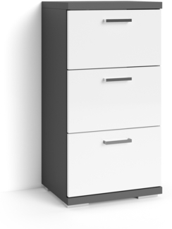 byLIVING Badezimmer Seitenschrank NEBRASKA / Anthrazit matt, Hochglanz weiß lackiert / B 35,5, H 74, T 31,5 cm / mit 2 Schubkästen