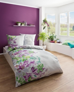 Kaeppel Mako Satin Bettwäsche Blumen Violett Koralle Key West 155x220 cm Violett