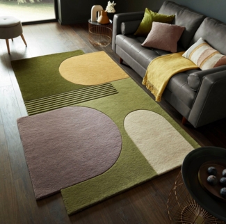 FLAIR RUGS Wollteppich Lozenge mit abstraktem Retro-Design, rechteckig, Höhe: 10 mm, Kurzflor, Retro Muster