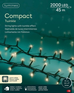 Lumineo LED-Lichterkette Lumineo Lichterkette COMPACT TWINKLE 2000 LED 45 m warm weiß, grün, Indoor, Outdoor, 8 Lichtfunktionen, 8h-Timer