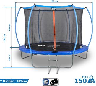 Sena Trampolin Ø 183 cm, Gartentrampolin für 2 Kinder oder 1 Erwachsener, Hüpf Spielgerät