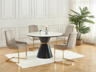 Vente-unique - Stuhl 6er-Set - Samt & goldfarbenes Metall - Beige - BERLONA