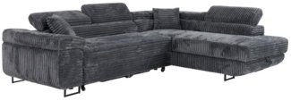 M-Punkt24 Ecksofa MIAMI TILIA, Cordstoff Grau Anthrazit, Ottomane rechts oder links, Kopfteilverstellung, Bettkasten