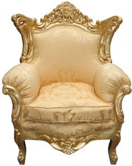 Casa Padrino Antik Stil Wohnzimmer Barock Sessel Al Capone Mod Gold Blumen Muster / Gold - Edel & Prunkvoll