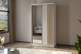 ALTDECOR Schiebetürenschrank NALLA (Kleiderschrank Garderobenschrank mit viel Stauraum, Moderner Schrank) Spiegel Spiegeltüren Lamellen Schwebetürenschrank LED Beleuchtung