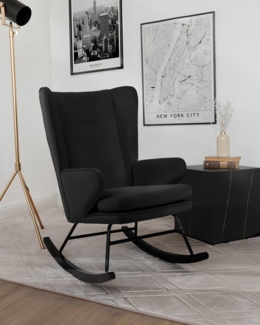 Qiyano Schaukelstuhl Thadia Schwarz Samtstoff mit Metallgestell und Holzkufen