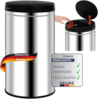 DELUKE® Sensor Mülleimer Küche 60L Edelstahl - Automatik Bewegungssensor Klemmring | Smarter Abfalleimer mit Deckel Müllbehälter Kücheneimer