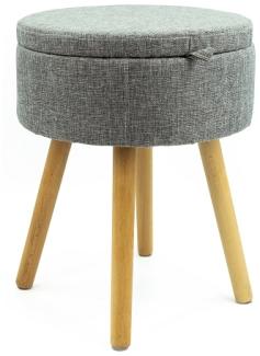 Hocker Holz Stoff grau meliert rund mit Deckel und Stauraum 36x45cm