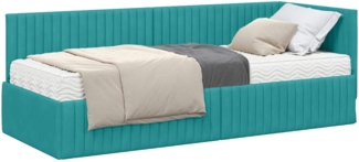 vidaXL Eckbettgestell mit Matratze mit Kopfteil 2 pcs Türkis Samt 3393806