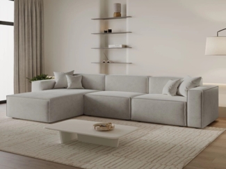 GrainGold Ecksofa L-Form ARIZONA - 265x180 cm, Hellgrau, Links, Wellenfedern, HR37-Schaum und T30-Schaum